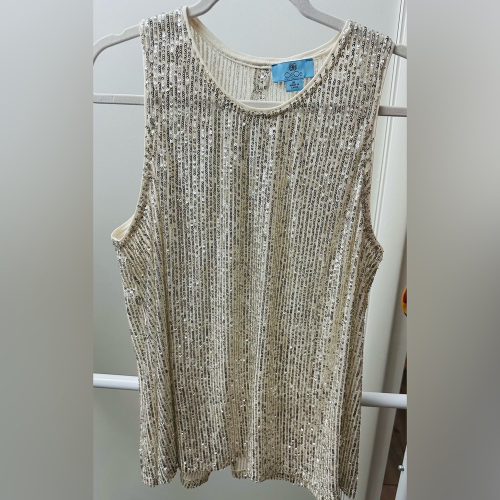 CeCe Silver Sequin Tank Top